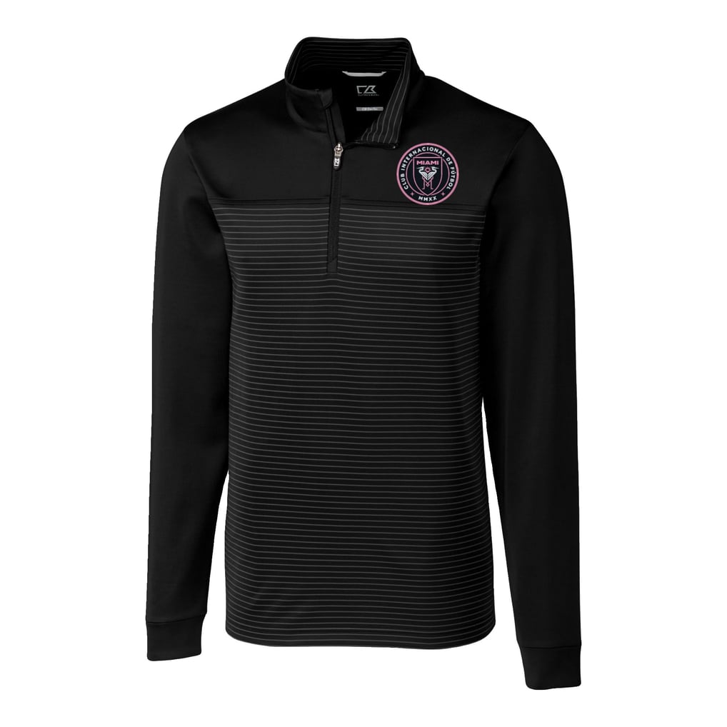  Inter Miami CF Cutter & Buck Traverse Stretch Eco Stripe Quarter-Zip Pullover Top - Black